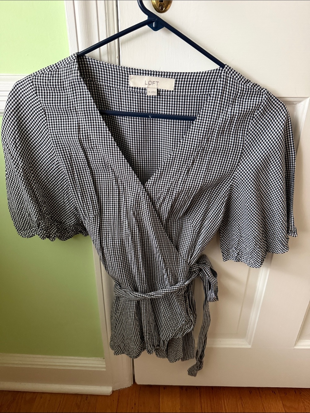 NWT Loft black and white check wrap top